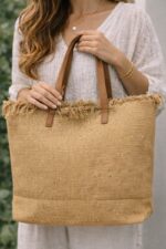 Sac Cabas En Toile À Sequins Discrets Et Finitions Frangées