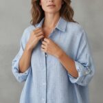 Chemise Rayée Aspect Gaufré Oversize
