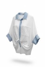 Chemise Blanche Oversize En Coton À Détails Denim & Dentelle – Image 2