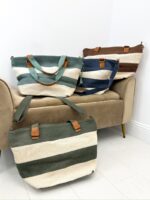 Sac Cabas Rayé Vegan à Anses Contrastées – Image 3
