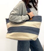 Sac Cabas Rayé Vegan à Anses Contrastées – Image 4