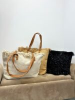 Sac Cabas En Toile À Sequins Discrets Et Finitions Frangées – Image 2