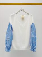 Pull Col V En Maille Douce À Manches Contrastées – Image 2