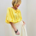 Blouse Fluide À Nœud Encolure Et Manches Ballon - Marque Ema Blues