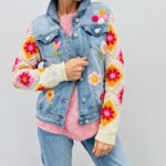 Veste En Jean Avec Manches Crochet Et Fleurs Brodées