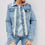 Veste En Jean Brodée À Détails Dentelle