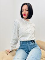 Chemise en Coton à Petits Pois & Volants – Élégance Douce