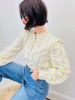 Chemise En Coton Imprimé À Rayures Florales Et Col Délicatement Froncé