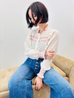 Chemise En Coton Imprimé À Smocks Brodés Et Col Volanté