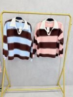 Pull rayé esprit polo rose et chocolat – Grande Taille – Style casual chic et confort absolu – Image 2
