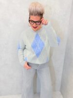 Pull en maille à losanges rose, écru et bleu – Grande Taille – Esprit rétro doux et tendance – Image 8