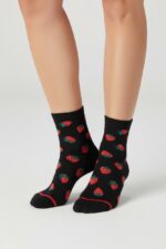 Chaussettes Motif Fraise En Maille Douce