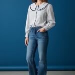 Jean Large En Denim Délavé Avec Taille Ajustable À Cordon