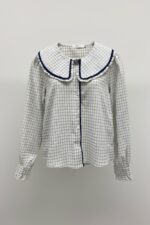 Chemise À Carreaux En Coton Avec Grand Col Claudine Et Finitions Dentelle – Image 2