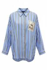Chemise Rayée Bleue En Coton Avec Broderie Tasse Et Poche Illustration – Image 2