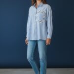 Chemise Rayée En Coton À Poche Fleurie Contrastée