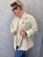 Veste Tailleur Texturée À Carreaux Tons Naturels – Grande Taille – Image 4
