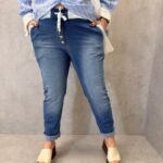 Jean Jogging Denim Taille Élastiquée À Boutons – Confort Tendance Grande Taille