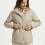 Veste Ceinturée En Simili Cuir À Col Montant