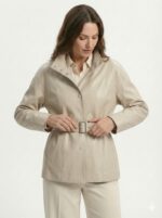Veste Ceinturée En Simili Cuir À Col Montant
