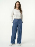 Pantalon Effet Denim Coupe Barrel Taille Haute