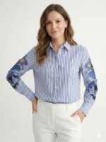 Chemise Rayée À Broderies Transparentes
