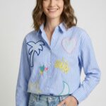 Chemise Rayée Broderies Soleil & Cœurs