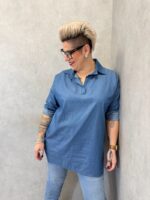 Chemise Oversize En Tencel Bleu Denim À Motif Artistique Dos – Image 3