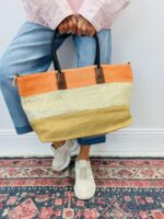 Sac Cabas Tressé Tricolore À Anses Contrastées – Image 6