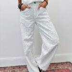 Pantalon En Toile De Jean Avec Broderie Anglaise