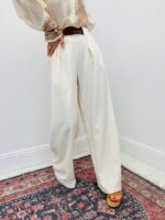 Pantalon Large À Pinces Taille Haute Écru