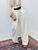 Pantalon Large À Pinces Taille Haute Écru – Image 3