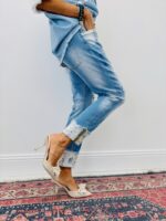 Jean Coupe Baggy Détails Fleurs Denim Bohème – Image 2