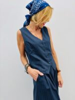 Gilet Tailleur Rayé Coupe Ajustée Esprit Chic Structuré