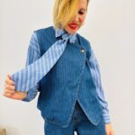Gilet Sans Manches En Denim Rayé Coupe Asymétrique