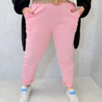 Pantalon Confort Rose Coupe Ajustée – Élégance Décontractée Grande Taille