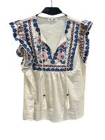 Blouse Brodée Grande Taille Esprit Bohème – Décolleté V & Manches Volantées – Image 5
