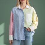 Chemise Patchwork Rayée Multicolore Esprit Créatif Chic