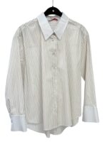 Chemise Rayée Fine À Col Et Poignets Blancs Chic Intemporel – Image 3