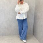 Chemise Fluide À Col Dentelle Et Manches Bouffantes – Grande Taille