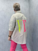 Chemise Grande Taille Rayée Imprimé Fluo – Image 5